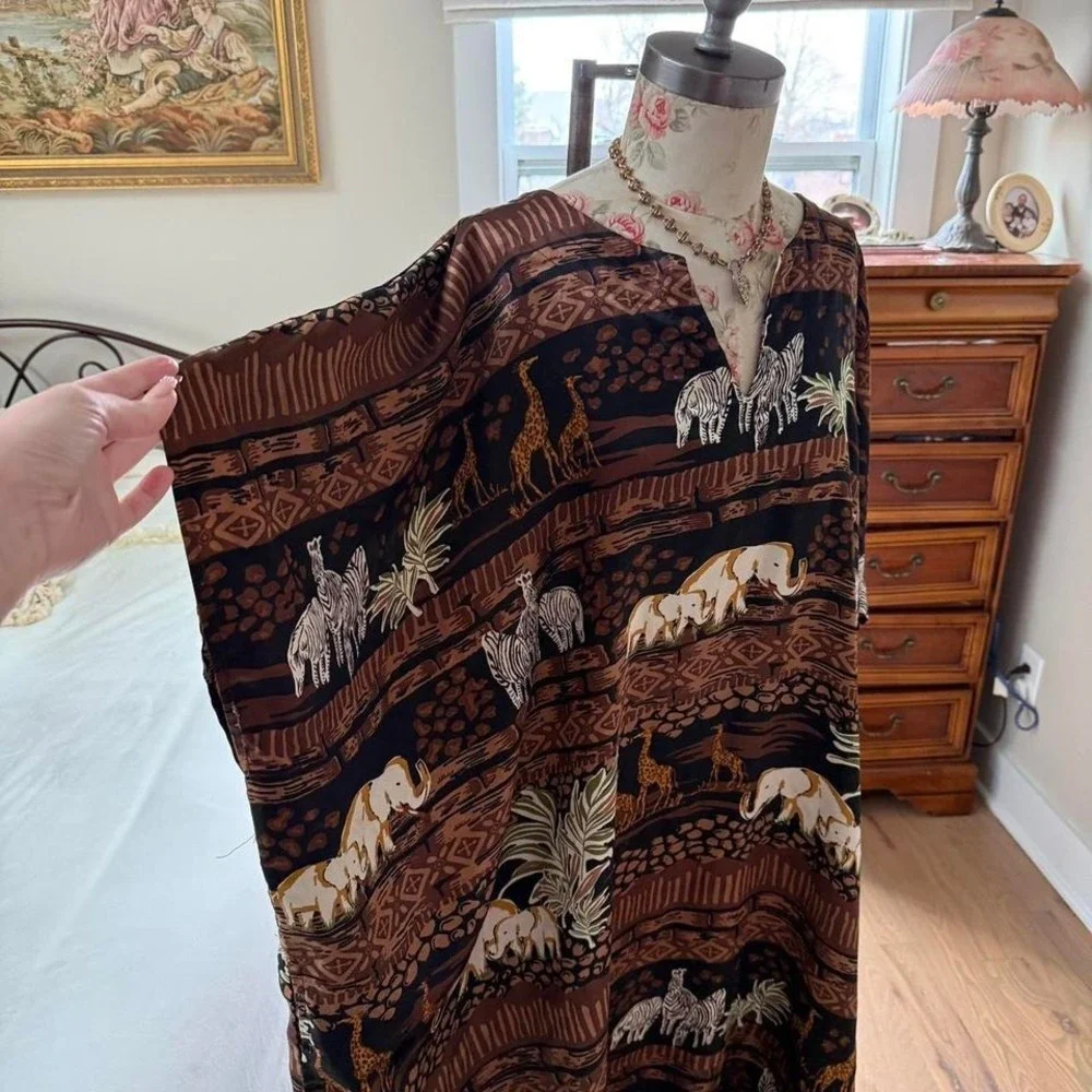 70s brown‎ animal print kaftan one size